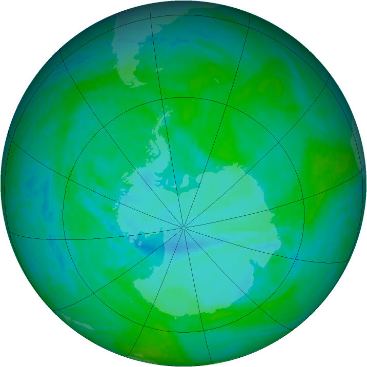Antarctic ozone map for 25 December 2001